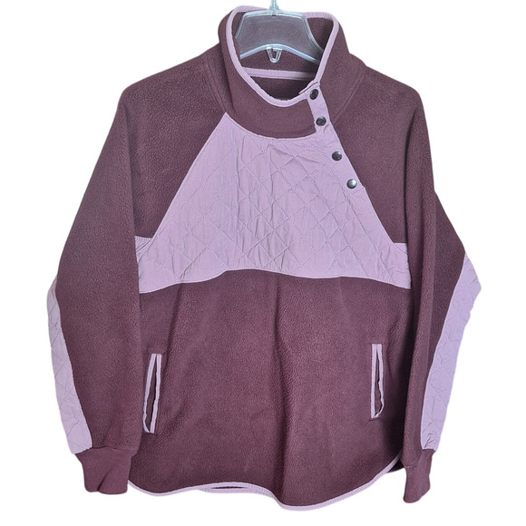 Abercrombie & Fitch Women Large Maroon/ Pink Fleece Quilted Accents Jacket - Picture 2 of 6